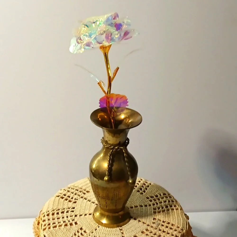 Vintage Solid Brass Etched Vase - Dull Finish - 5. 75” Tall - Boho Decor